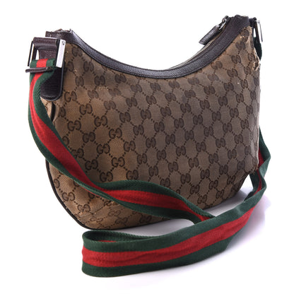 Gucci Monogram Web Medium Half Moon Hobo Dark Brown 2 of 13