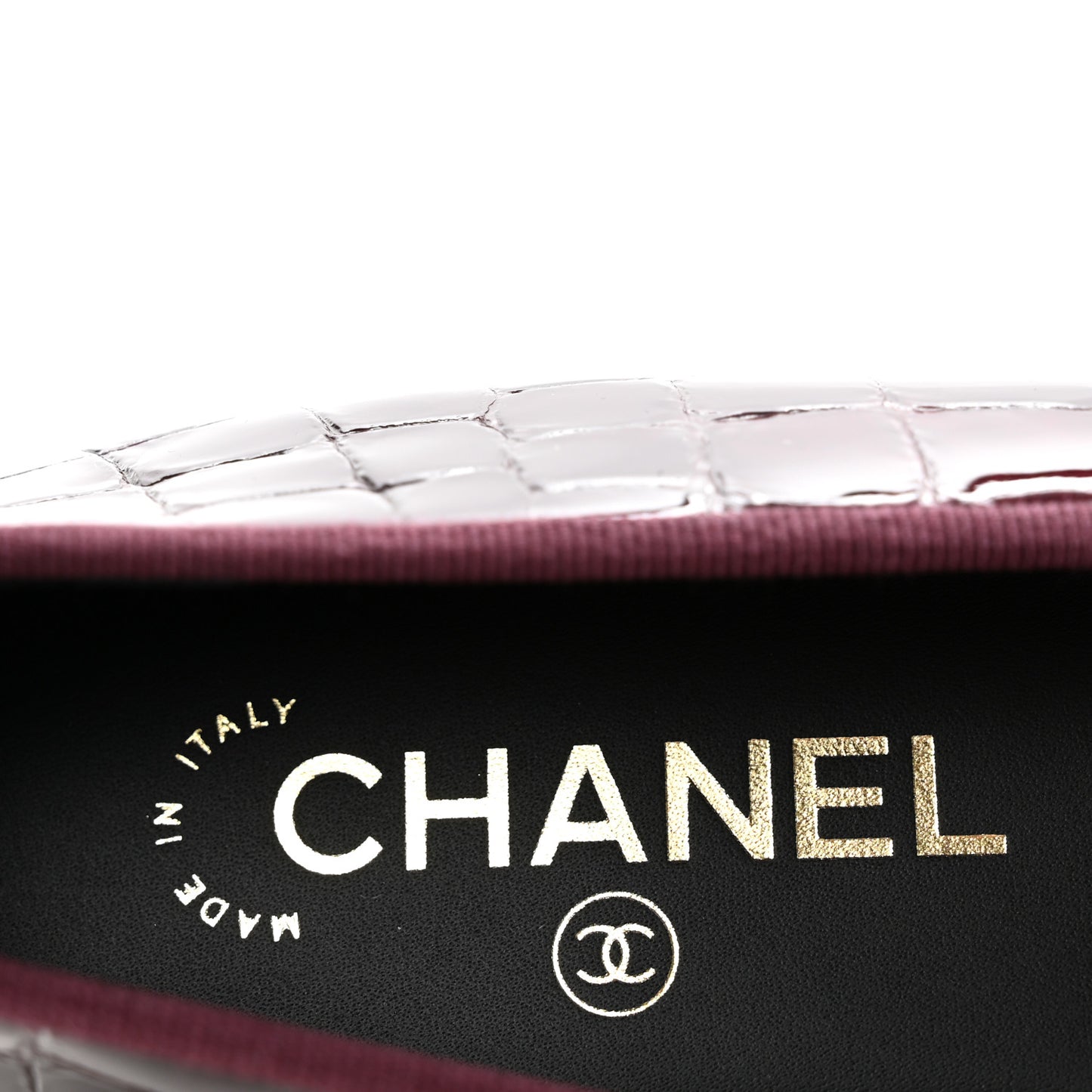 Crocodile Embossed Patent Cap Toe Ballerina Flats 38.5 Dark Burgundy Black