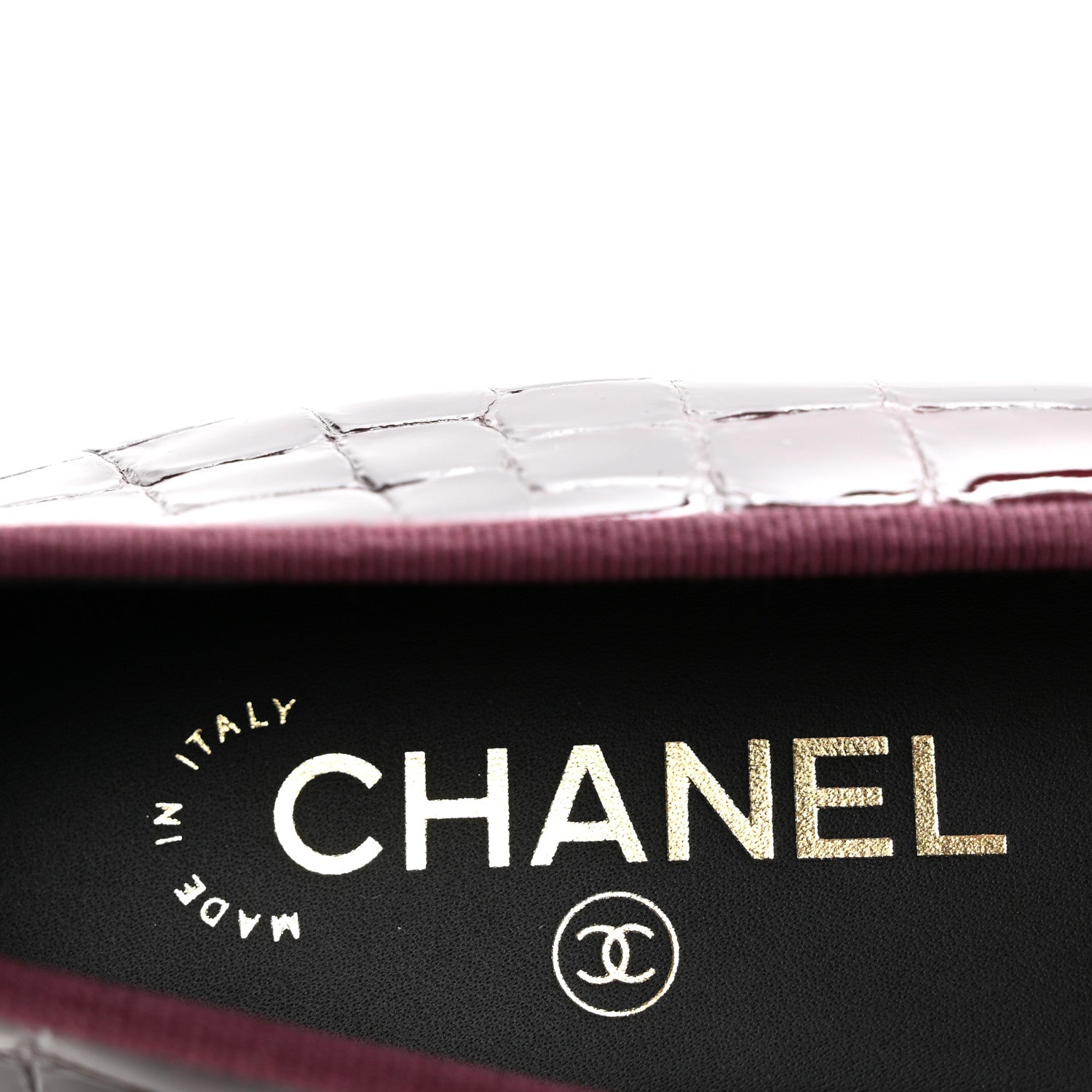 Chanel Crocodile Embossed Patent Cap Toe Ballerina Flats 38.5 Dark Burgundy Black 8 of 10