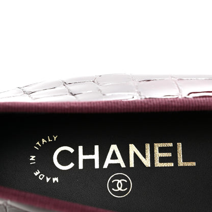 Chanel Crocodile Embossed Patent Cap Toe Ballerina Flats 38.5 Dark Burgundy Black 8 of 10