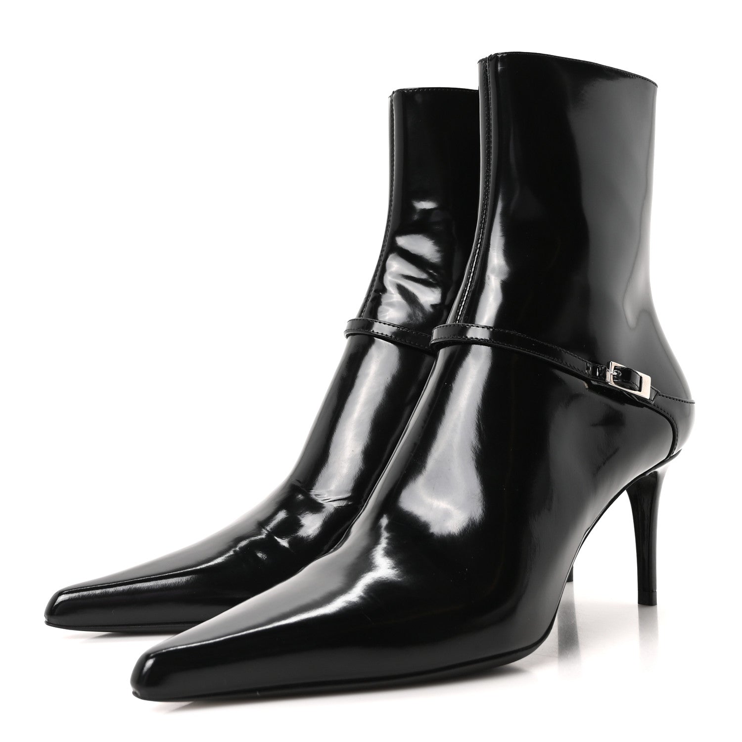 Saint Laurent Patent Vendome Buckle Ankle Booties 37 Black 4 of 9