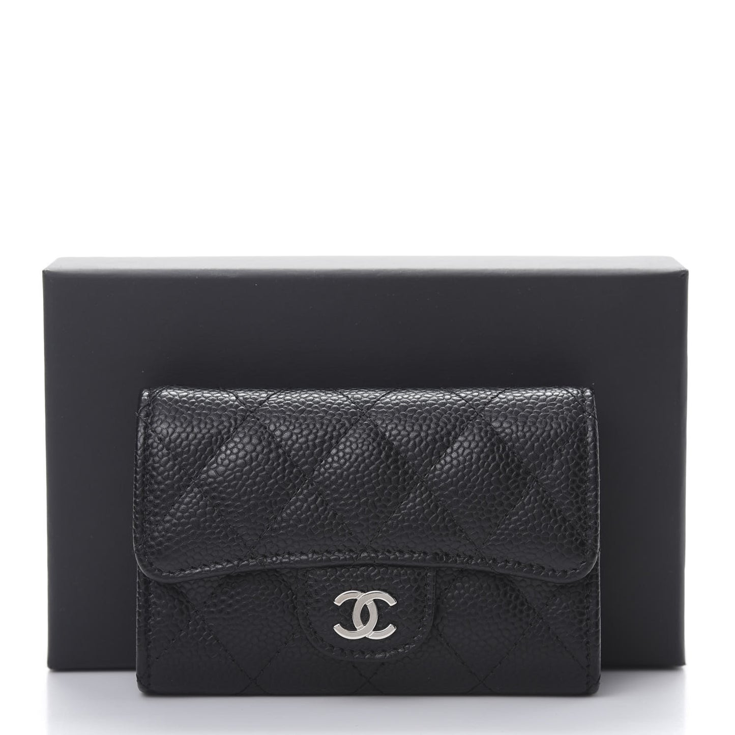 Caviar Quilted Flap Card Holder Wallet Black
