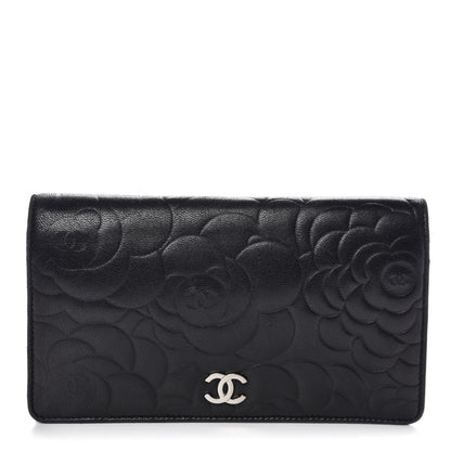 Chanel Lambskin Camellia Embossed Yen Wallet Black 1 of 11