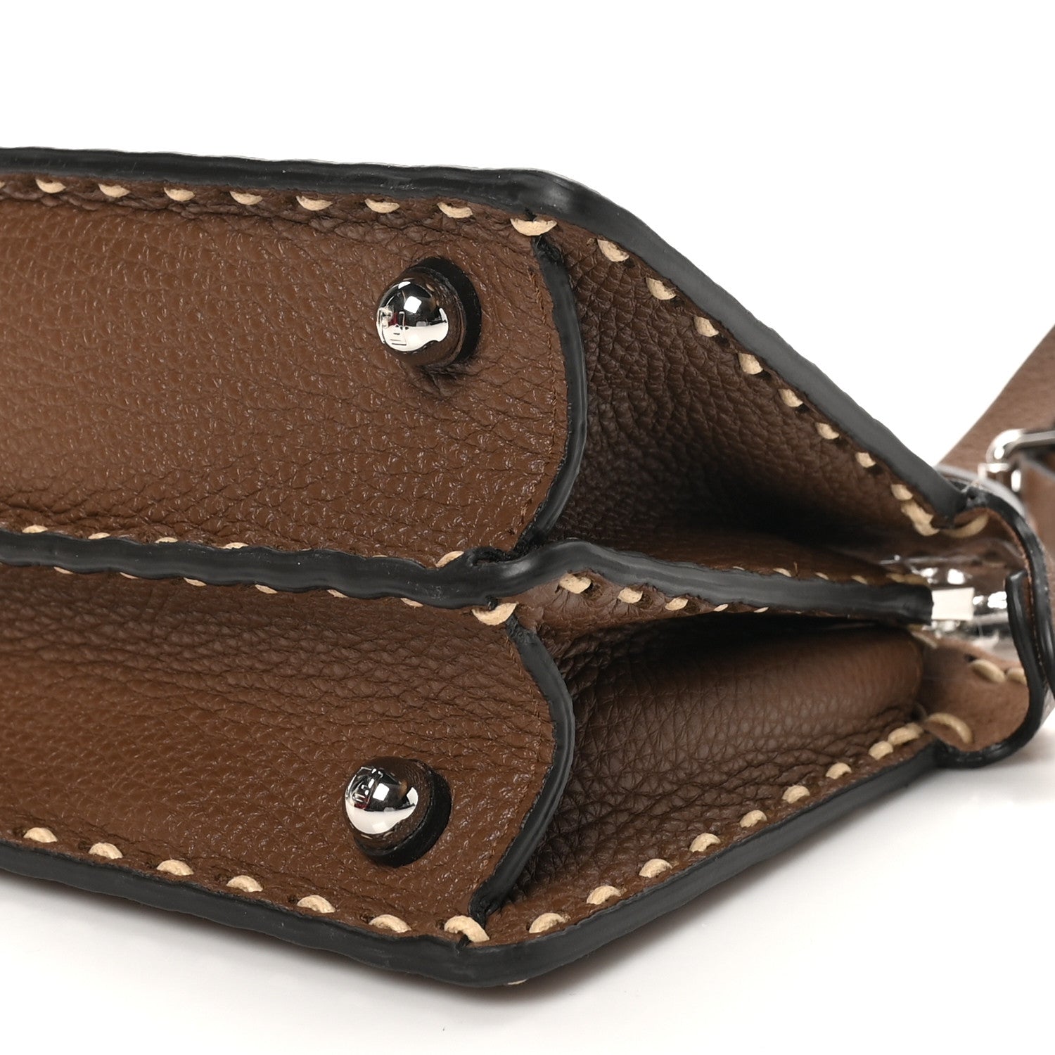 Fendi Fabric Woven Cuoio Romano Selleria Petite Peekaboo I SEE U Satchel Natural Gianduia 9 of 9