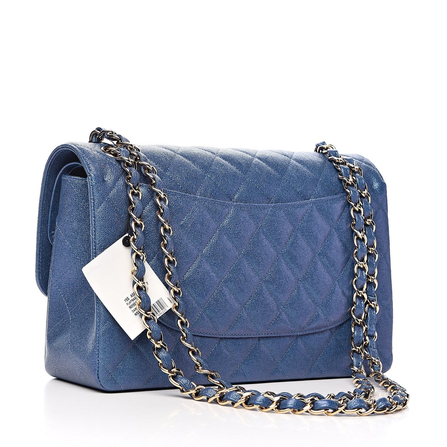 Iridescent Caviar Quilted Jumbo Double Flap Dark Blue