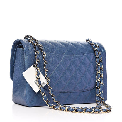 Chanel Iridescent Caviar Quilted Jumbo Double Flap Dark Blue 3 of 13