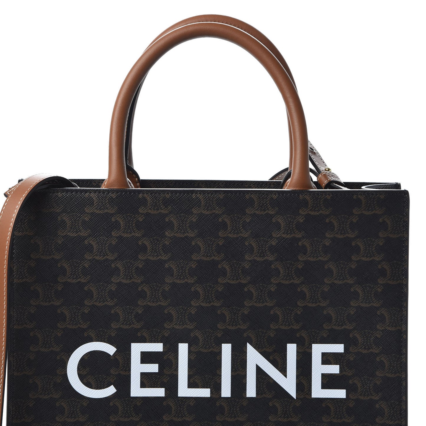 Triomphe Canvas Calfskin Small Vertical Cabas Tan