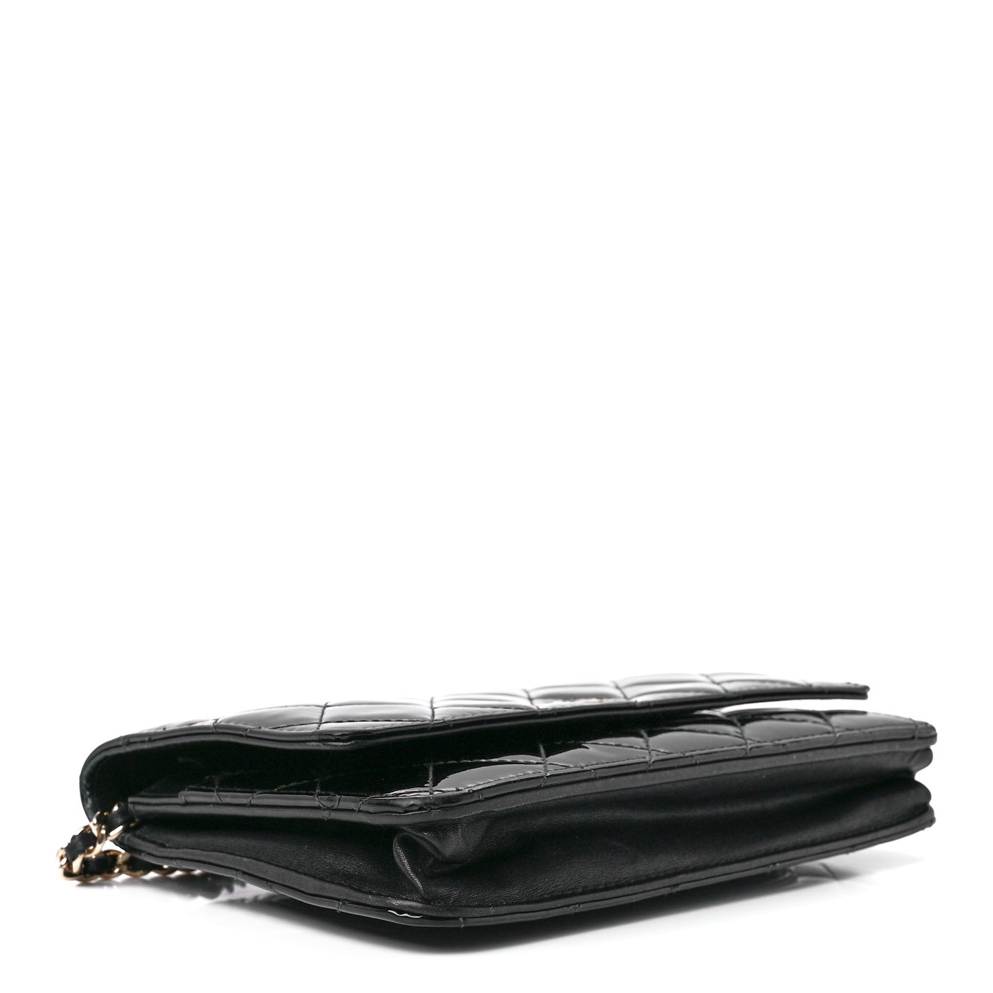 Patent Quilted Wallet On Chain WOC Black