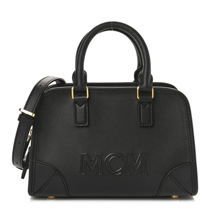 MCM Calfskin Mini Aren Boston Bag Black 1 of 9