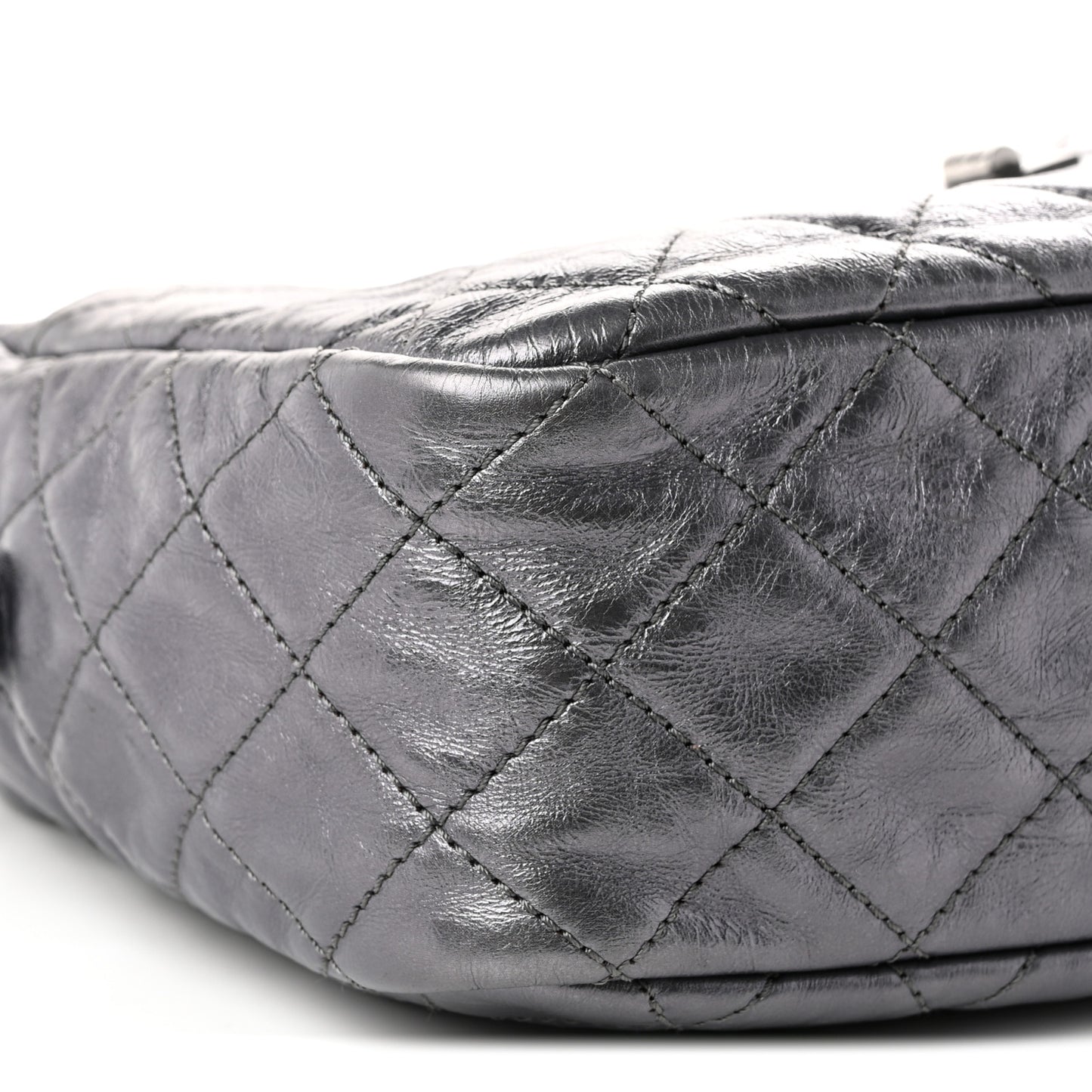 Metallic Aged Calfskin Quilted Medium Reissue Camera Case Dark Silver