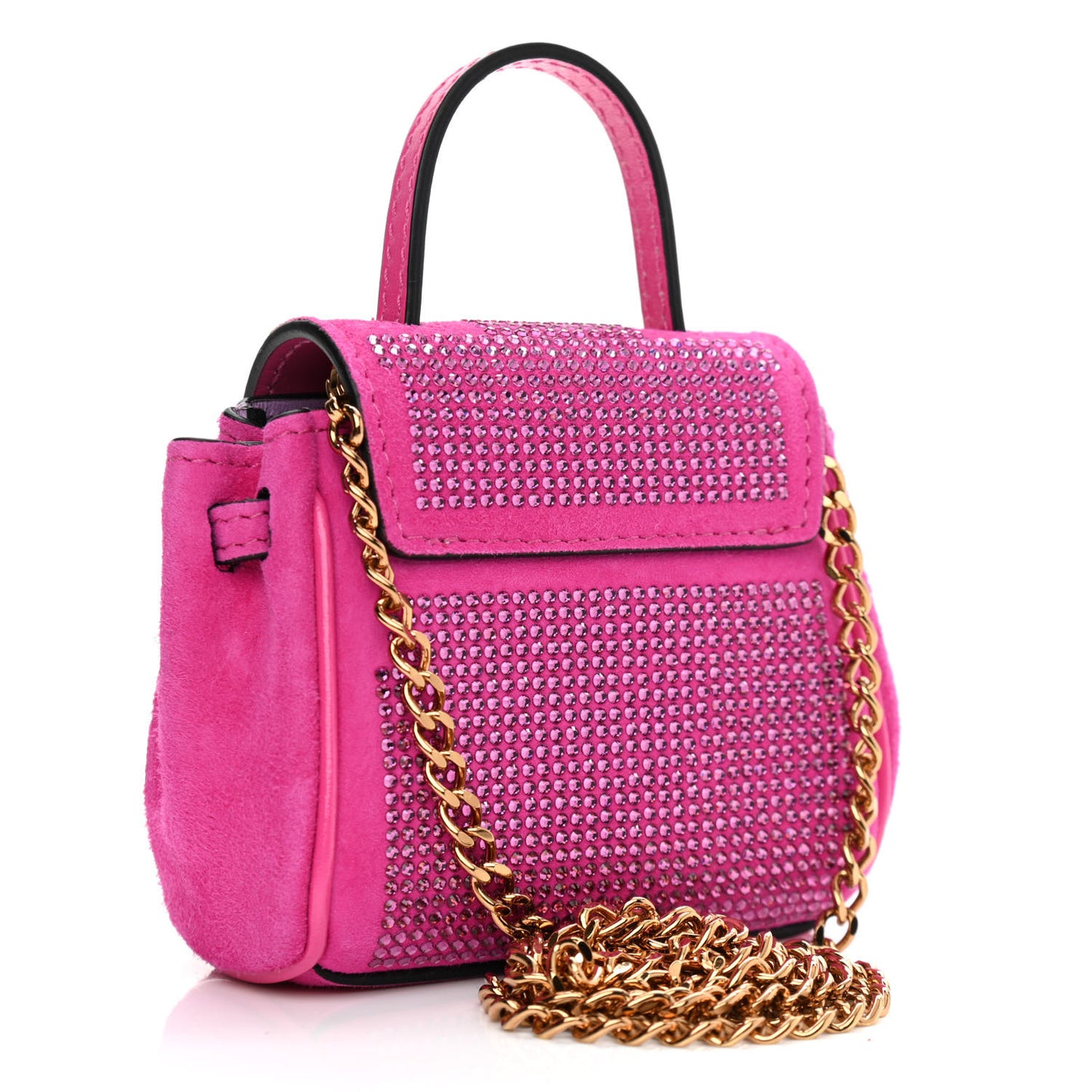 Suede Crystal Studded Micro La Medusa Bag Pink