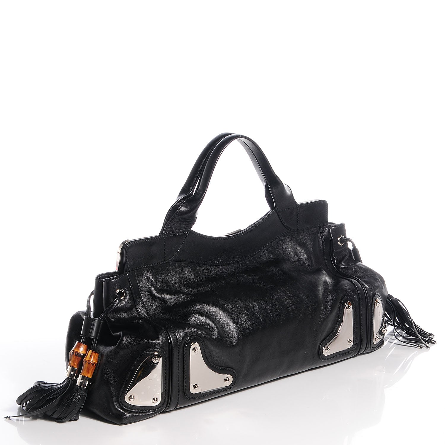 Gucci Leather Medium Race Bamboo Top Handle Bag Black 3 of 11