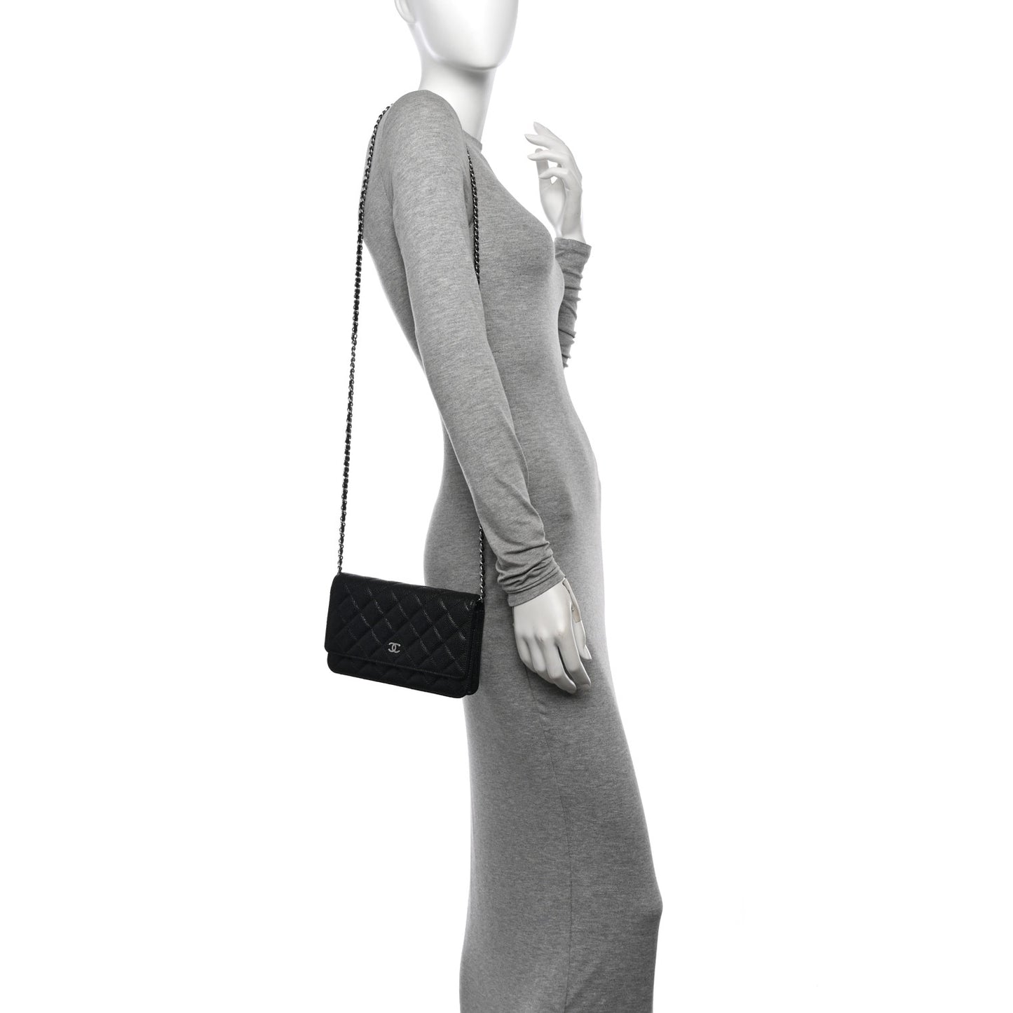 Caviar Quilted Wallet on Chain WOC Black