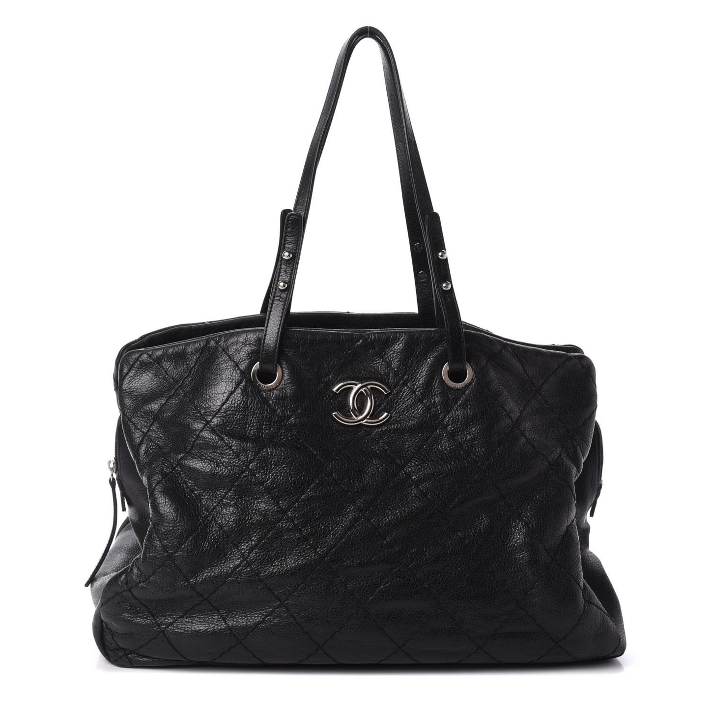 Glazed Calfskin Diamond Stitched XL On The Road Zip Tote Black