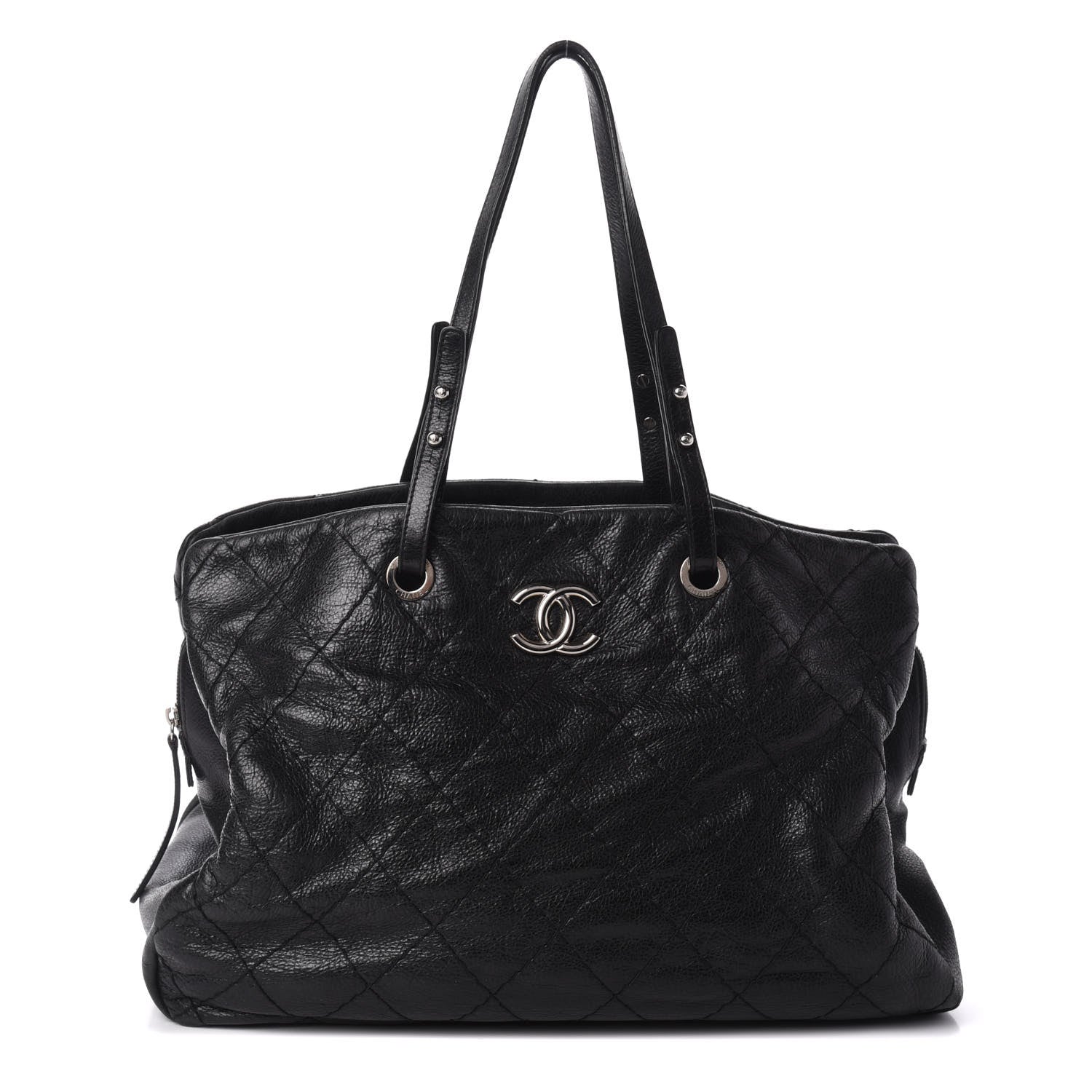 Chanel Glazed Calfskin Diamond Stitched XL On The Road Zip Tote Black 1 of 13