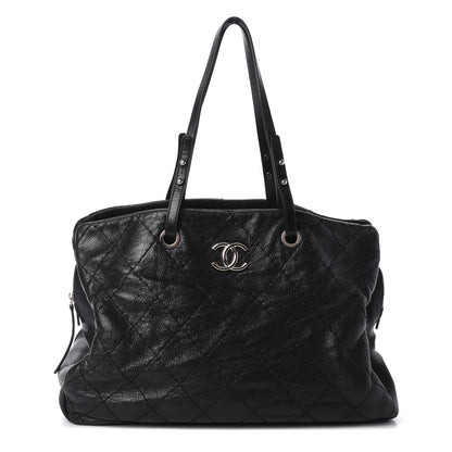 Chanel Glazed Calfskin Diamond Stitched XL On The Road Zip Tote Black 1 of 13