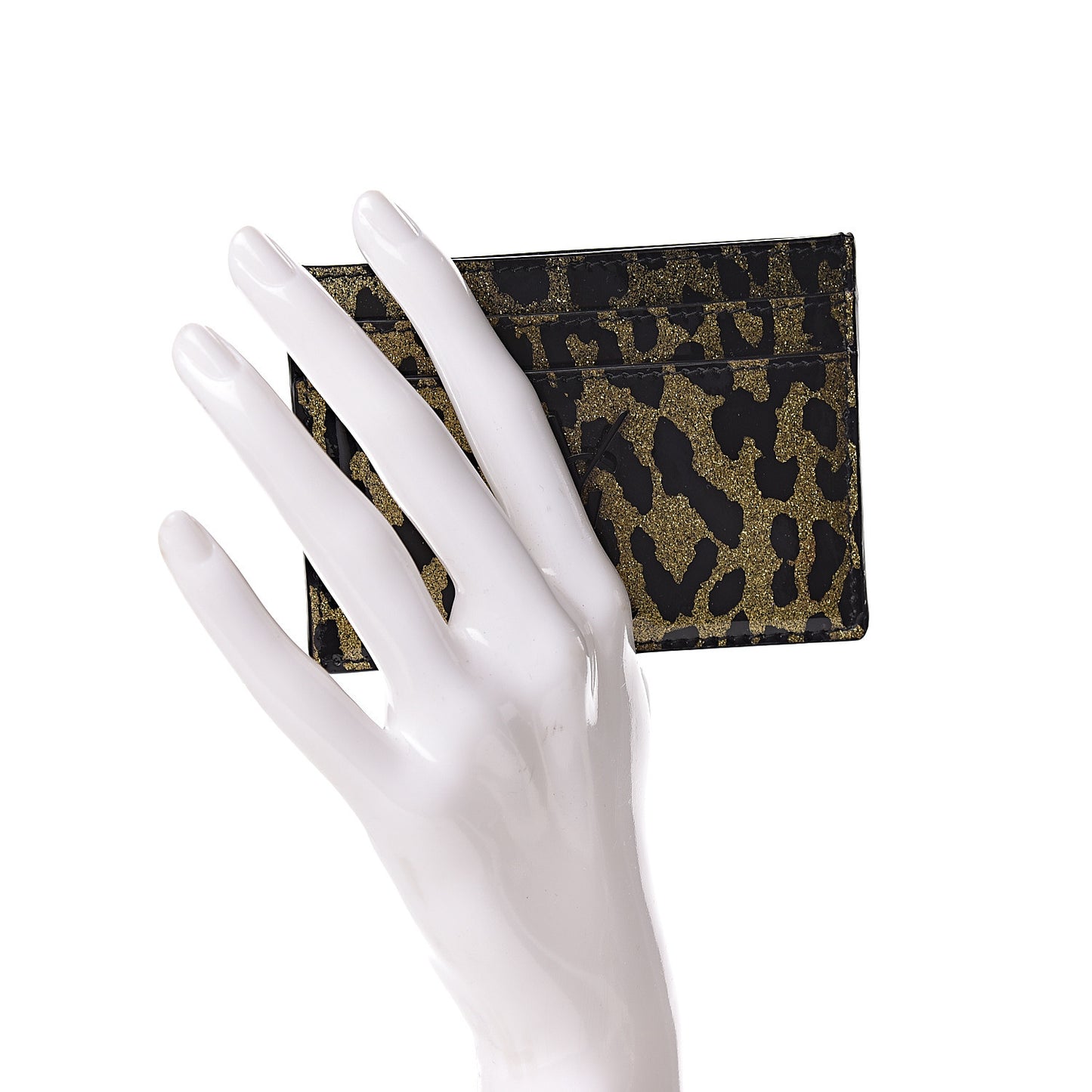 Patent Glitter Leopard Monogram Credit Card Case Black Multi