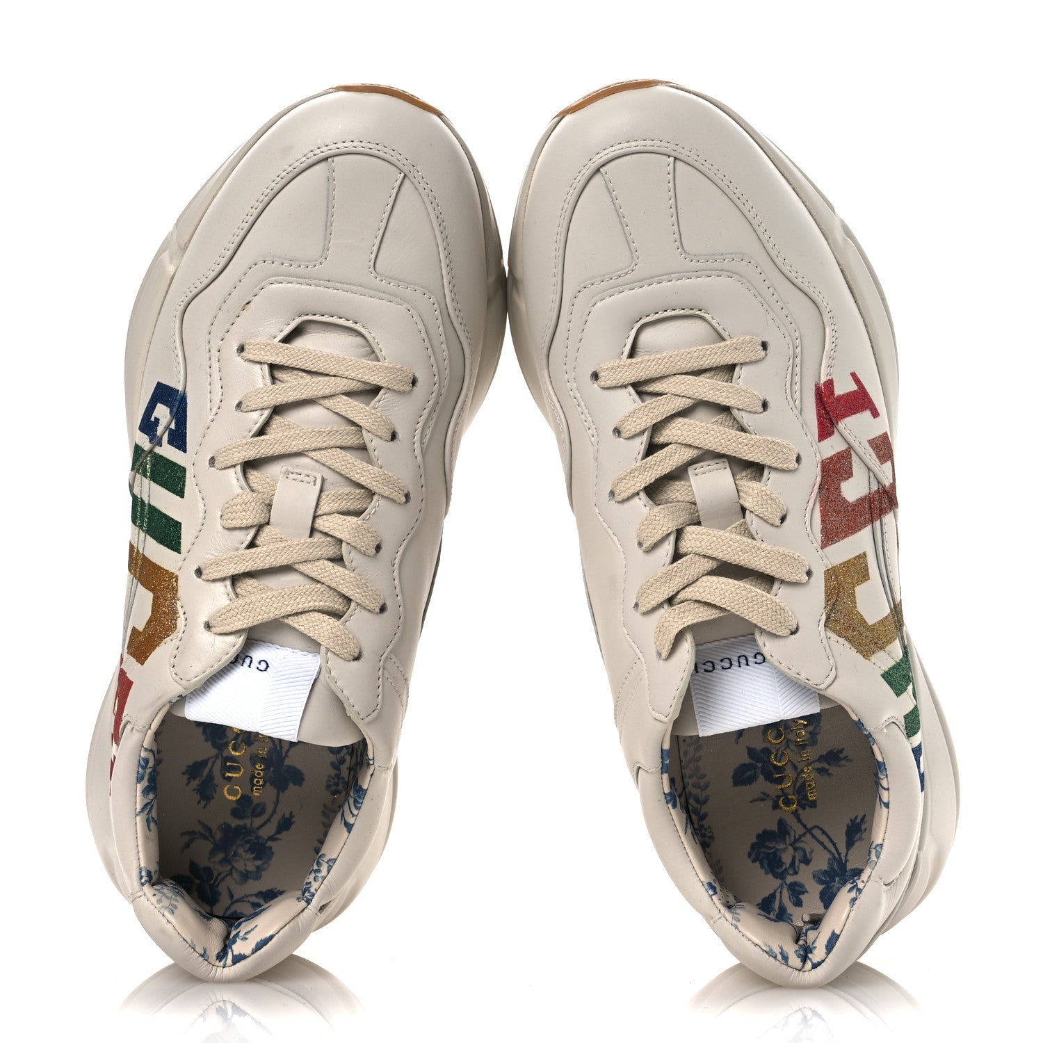 Gucci Apollo Calfskin Glitter Game Logo Womens Rhyton Sneakers 39 Mystic White 2 of 14