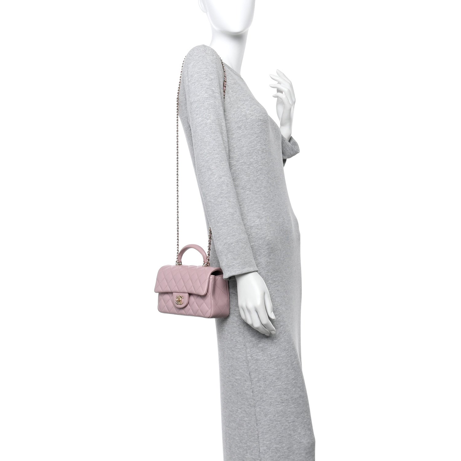 Chanel Lambskin Quilted Mini Top Handle Rectangular Flap Light Pink 2 of 11