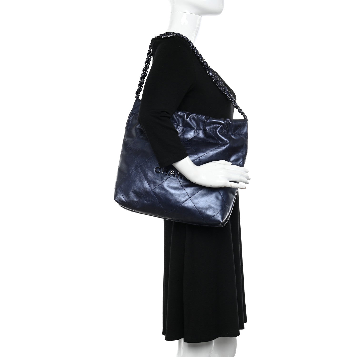 Chanel Metallic Calfskin Quilted Small Chanel 22 Navy Blue 2 of 12