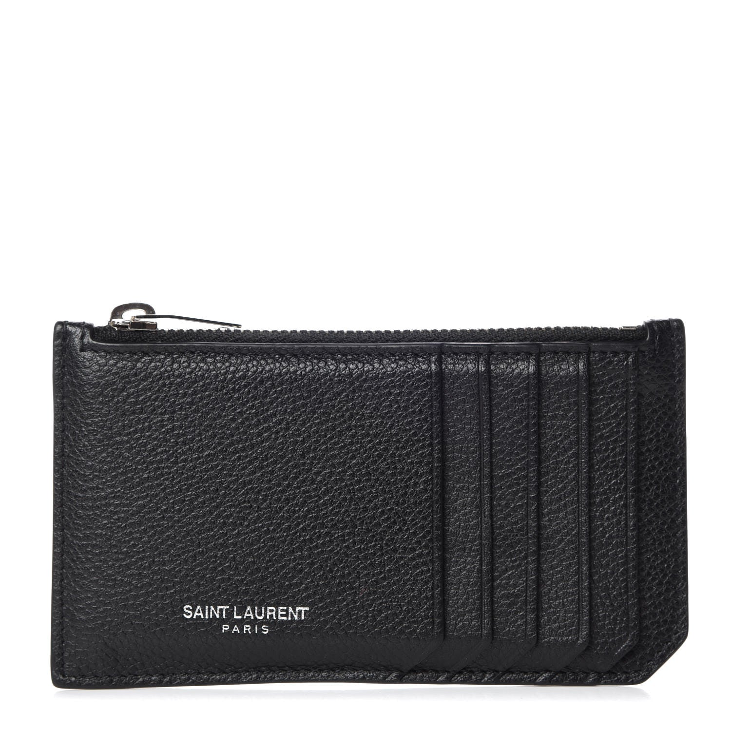 Saint Laurent Grained Calfskin 5 Fragments Zip Pouch Card Holder Black 1 of 8