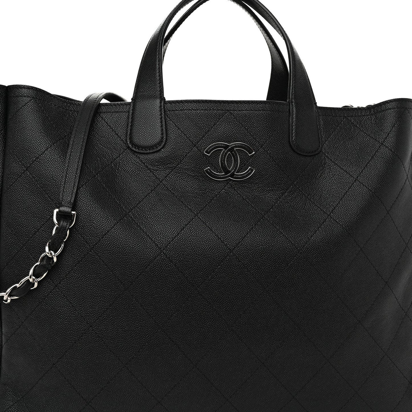 Caviar Stitched Large Lady Coco Shopping Tote Black
