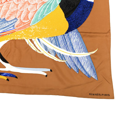 Hermes Silk Embroidered Giant Toucans De Paradis Scarf 140 Tabac Bleu Jaune 3 of 6