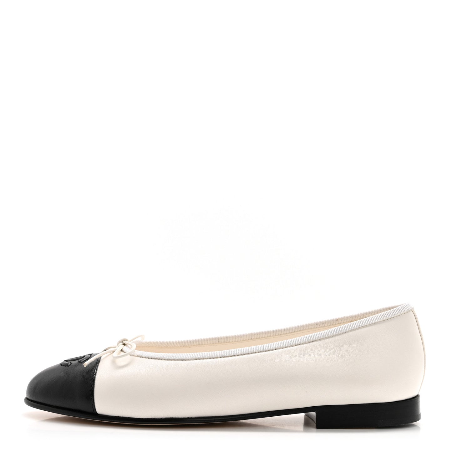 Lambskin Cap Toe CC Ballerina Flats 37.5 White Black