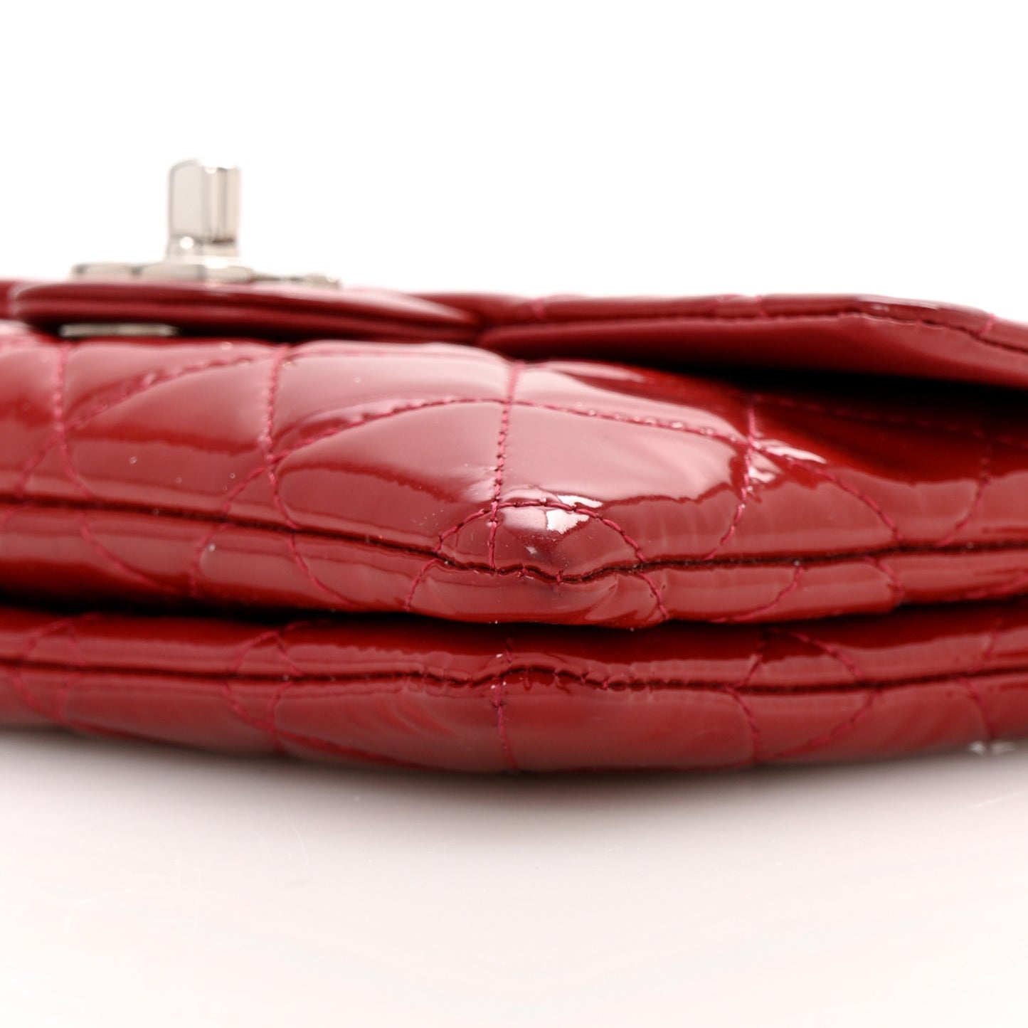 Patent Quilted Mini Flap Clutch With Chain  Red