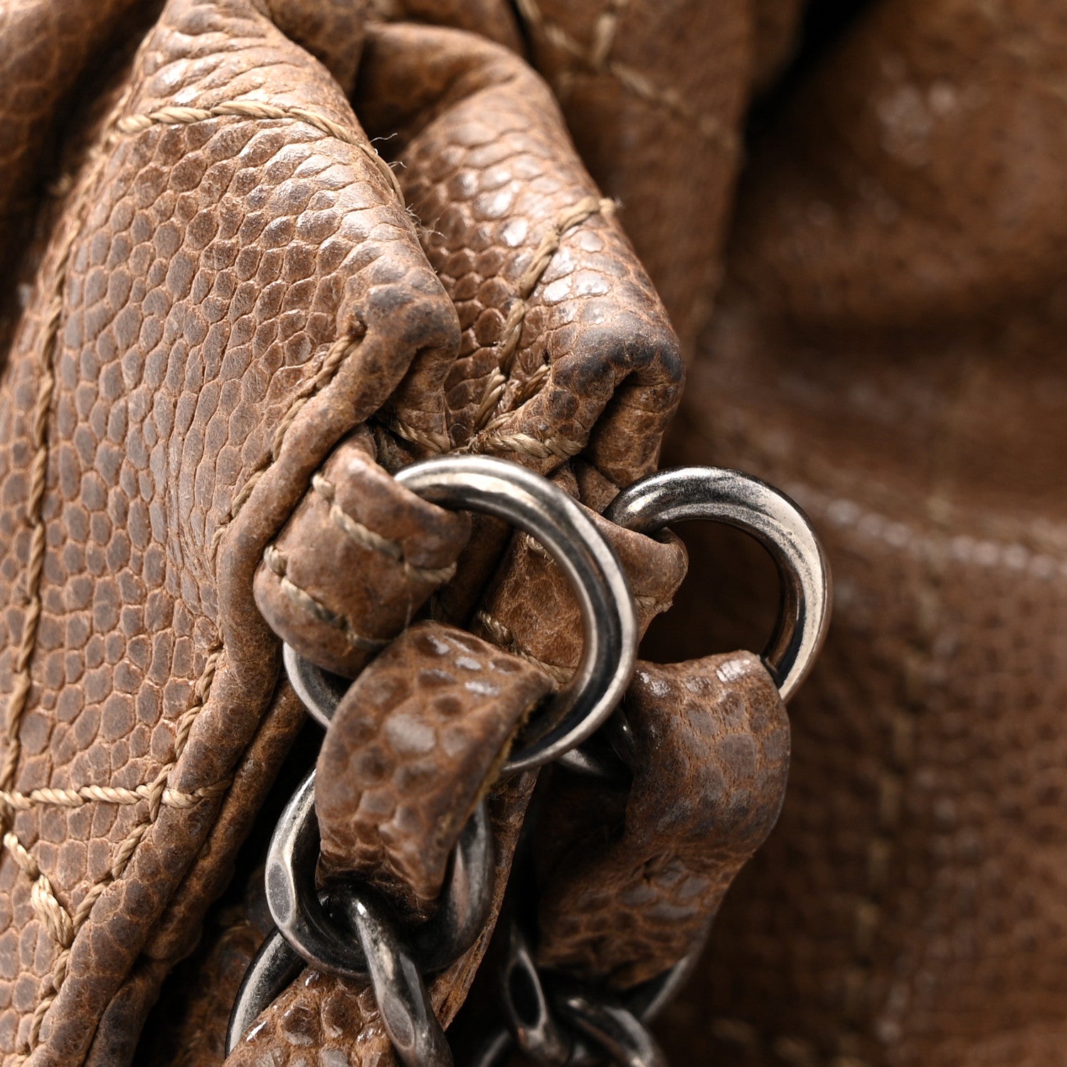 Chanel Distressed Glazed Caviar Quilted Large Elastic Tote Brown
