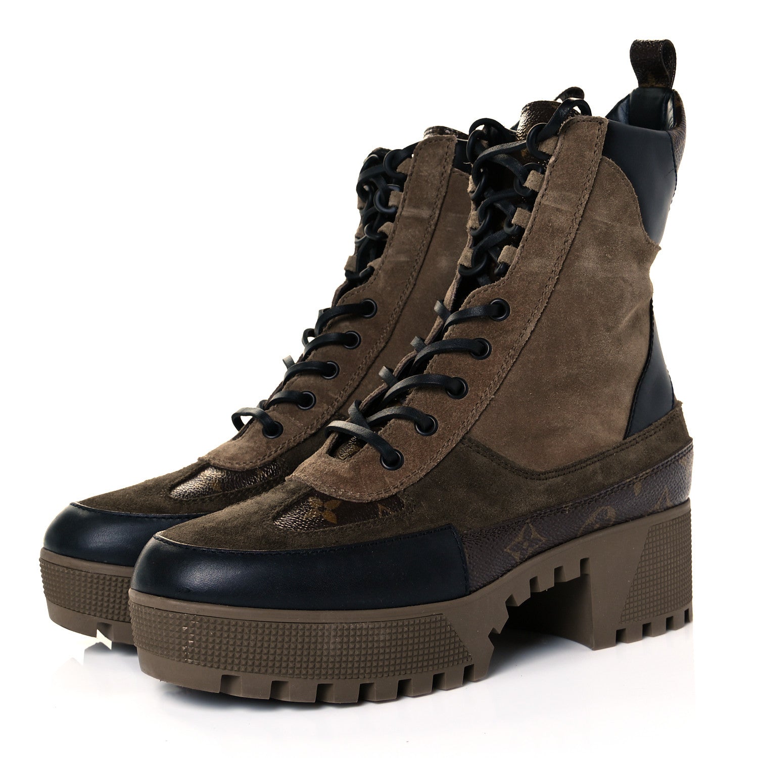 Louis Vuitton Suede Calfskin Monogram Laureate Platform Desert Boots 39.5 Taupe 3 of 7