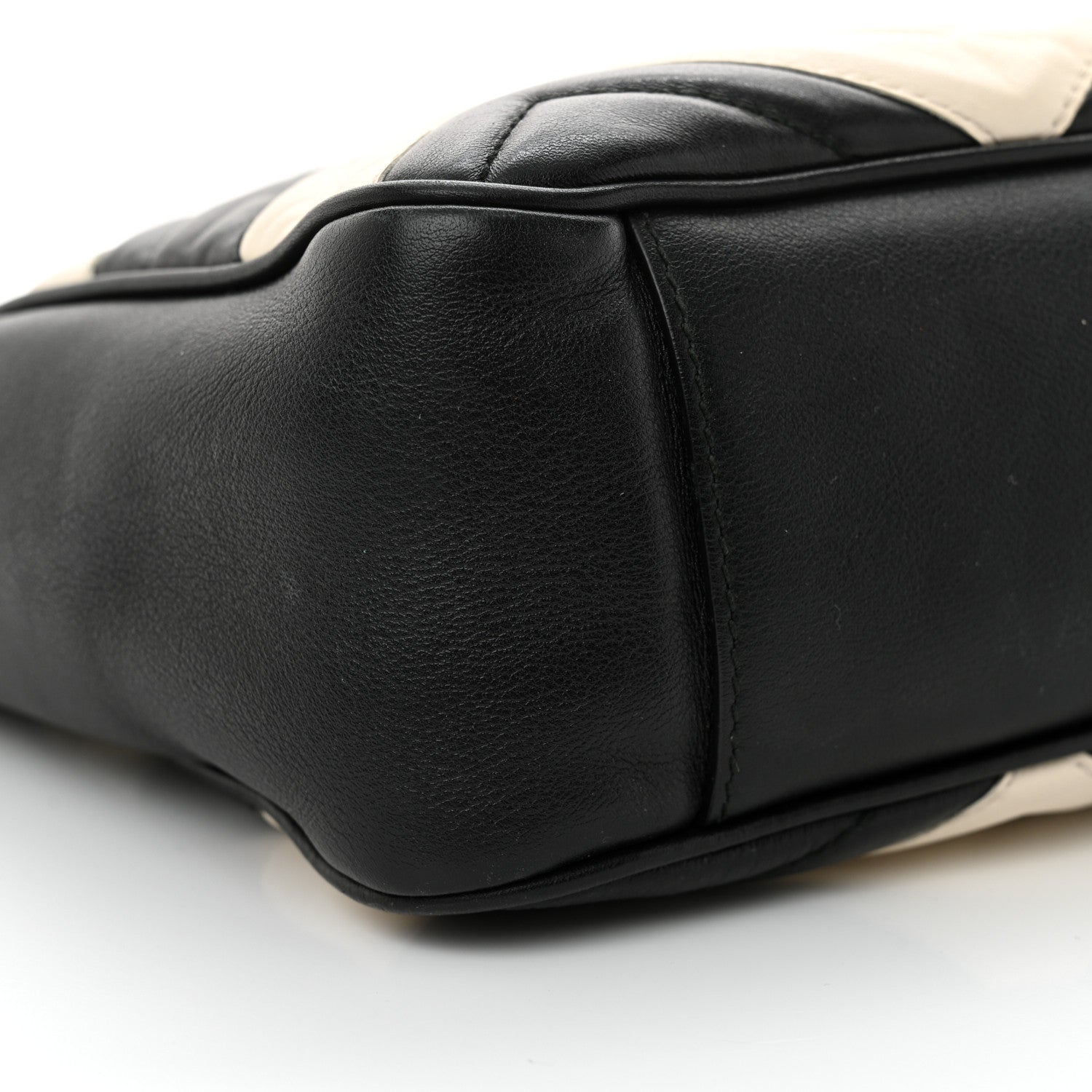 Gucci Calfskin Matelasse Medium GG Marmont Open Top Shoulder Bag Black White 9 of 12