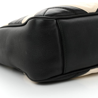 Gucci Calfskin Matelasse Medium GG Marmont Open Top Shoulder Bag Black White 9 of 12