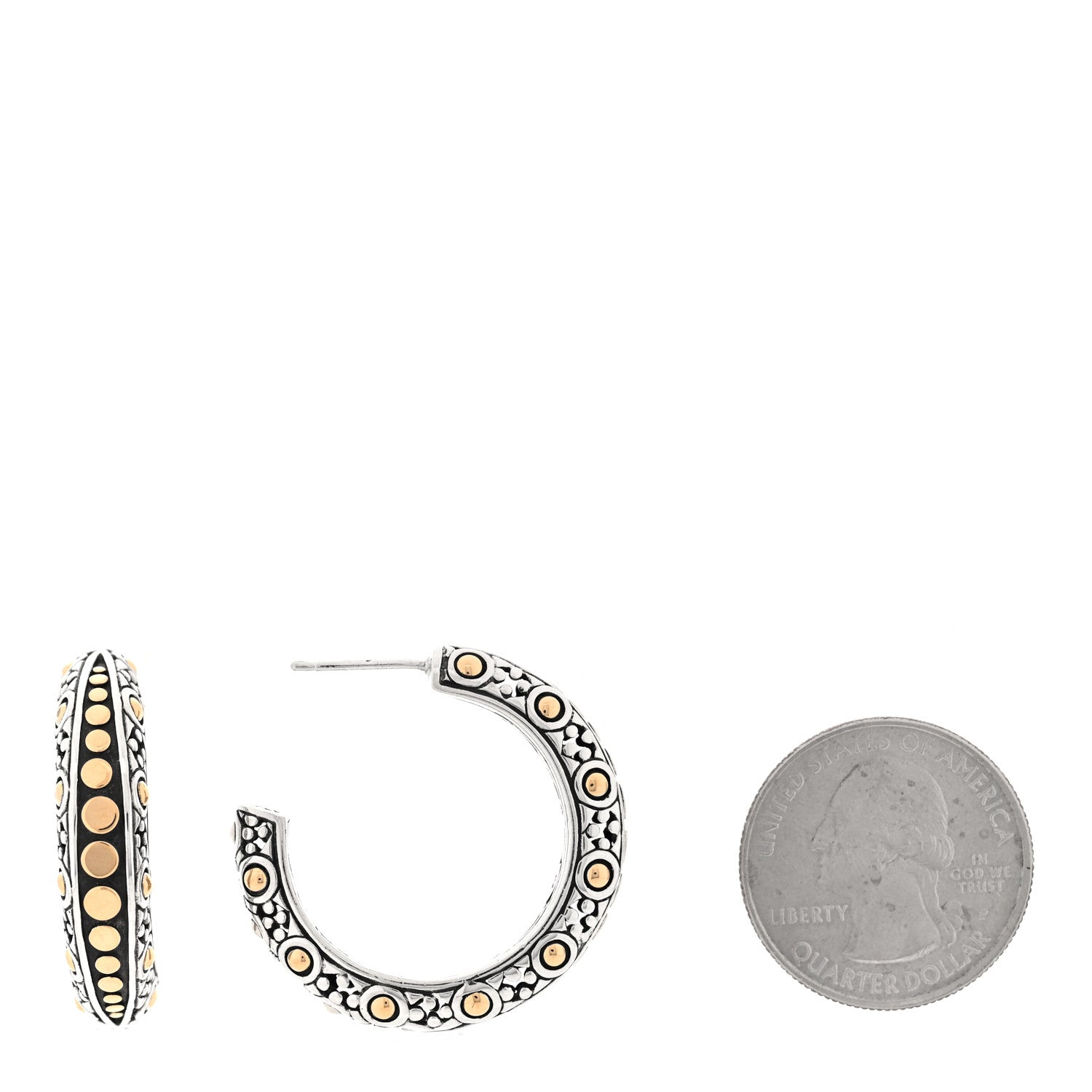 John Hardy Sterling Silver 18K Yellow Gold Dot Gypsy Hoop Earrings 2 of 4