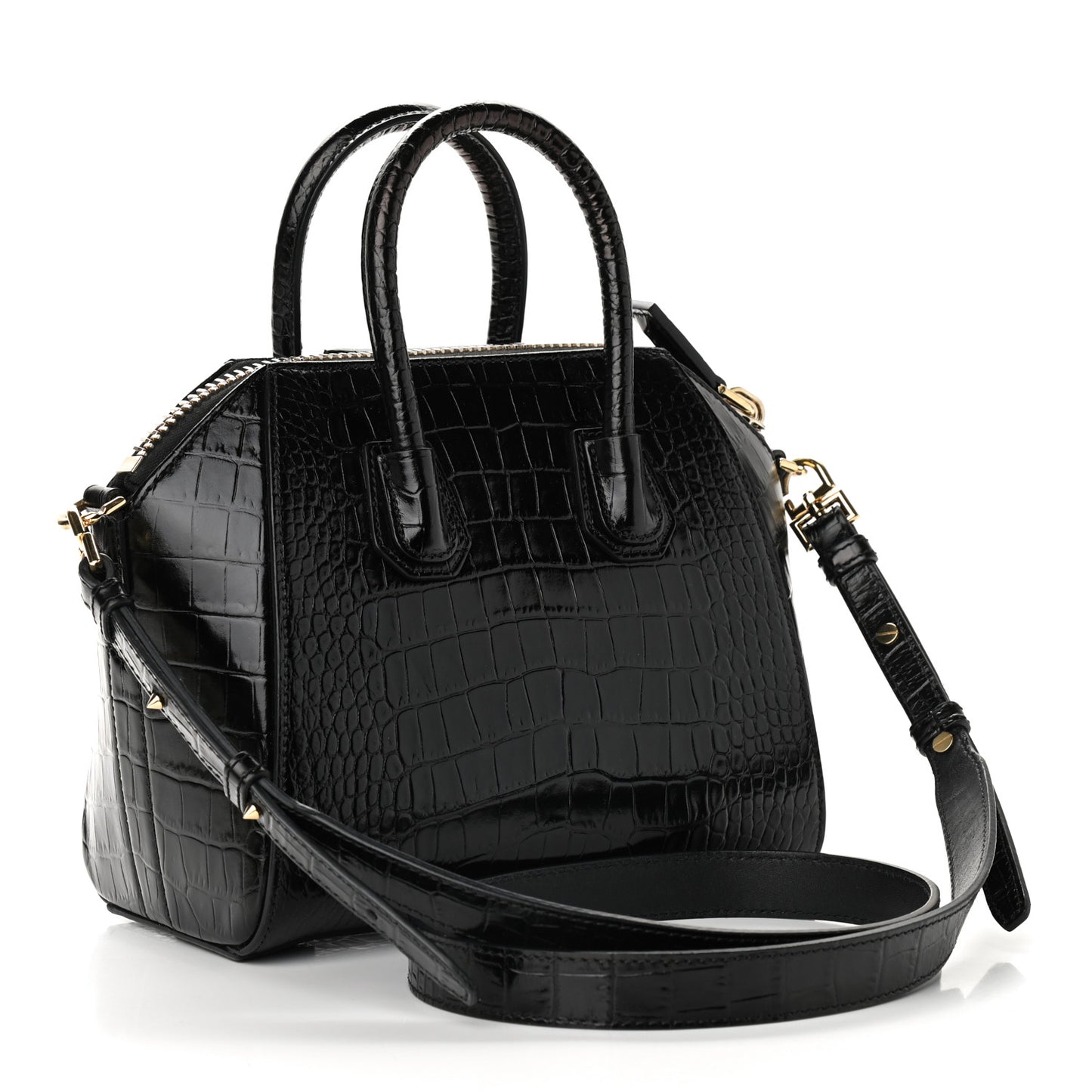 Calfskin Crocodile Embossed Mini Antigona Black