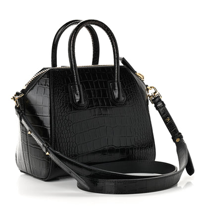 Givenchy Calfskin Crocodile Embossed Mini Antigona Black 3 of 9