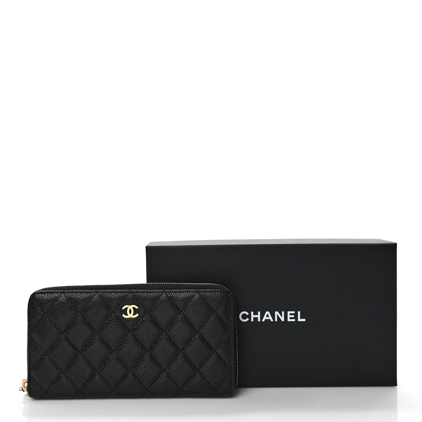 Caviar Quilted Large Gusset Zip Around Wallet Black