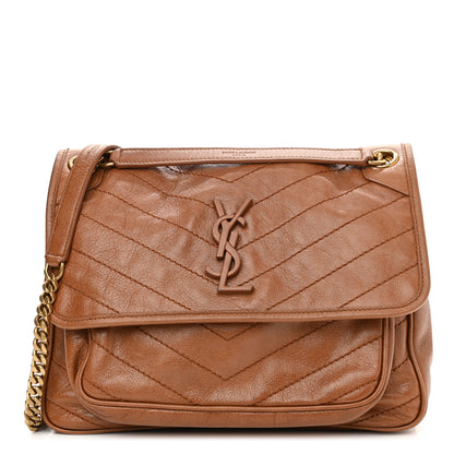 Saint Laurent Crinkled Calfskin Matelasse Monogram Medium Niki Chain Satchel Caramel 1 of 13