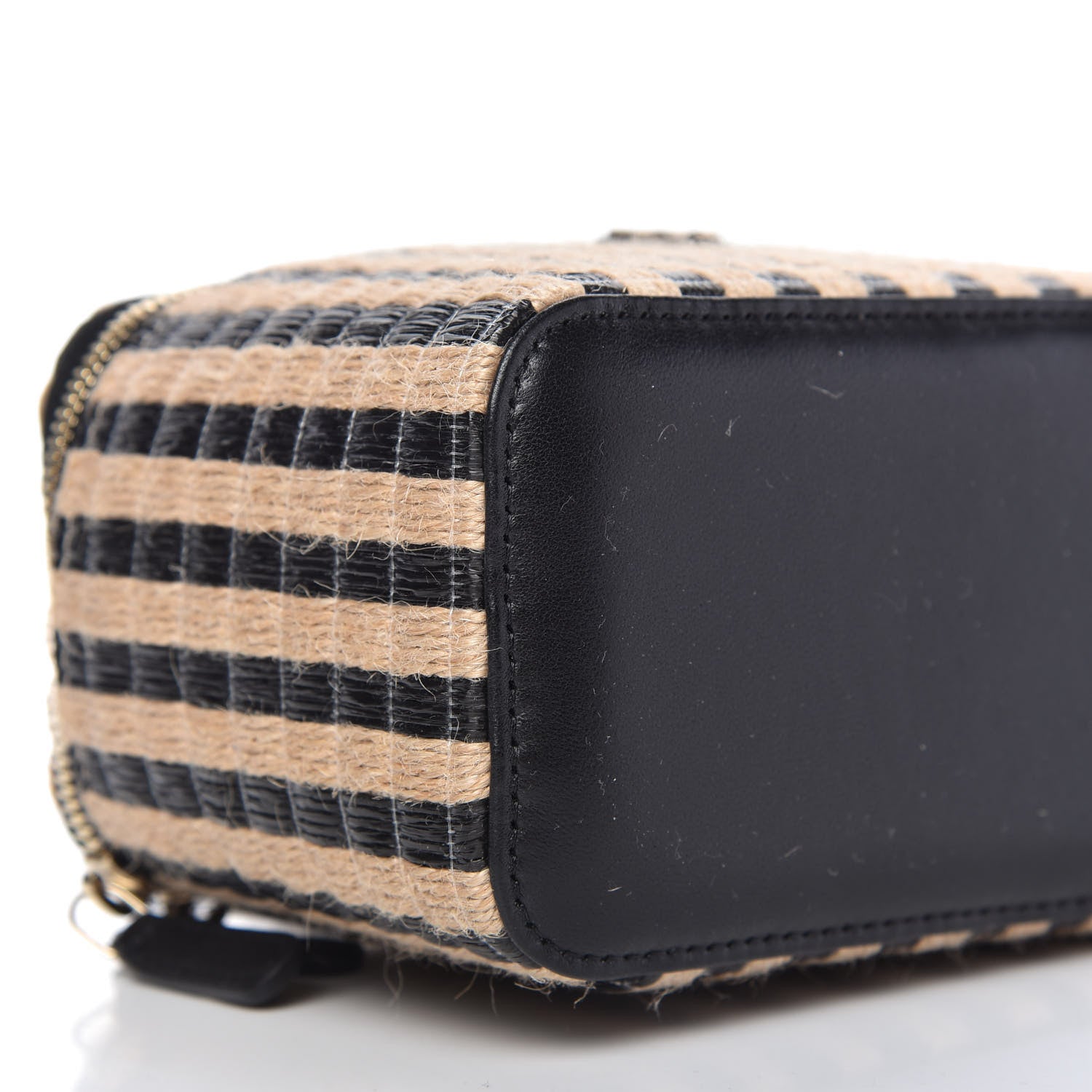 Chanel Raffia Jute Striped Small Vanity Case With Chain Black Beige 6 of 11