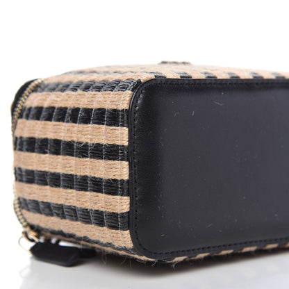Chanel Raffia Jute Striped Small Vanity Case With Chain Black Beige 6 of 11