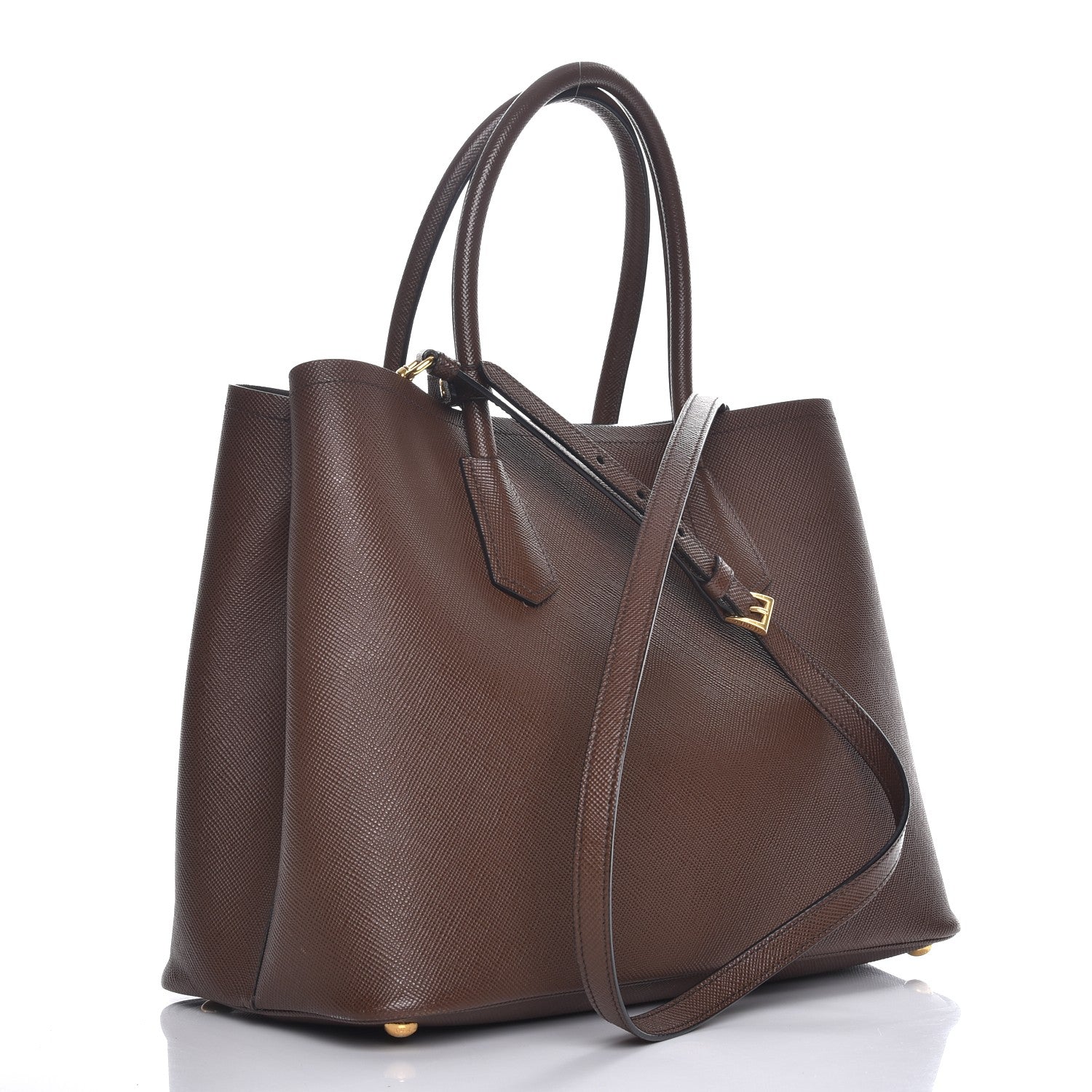 Prada Saffiano Cuir Large Double Bag Cacao 4 of 9