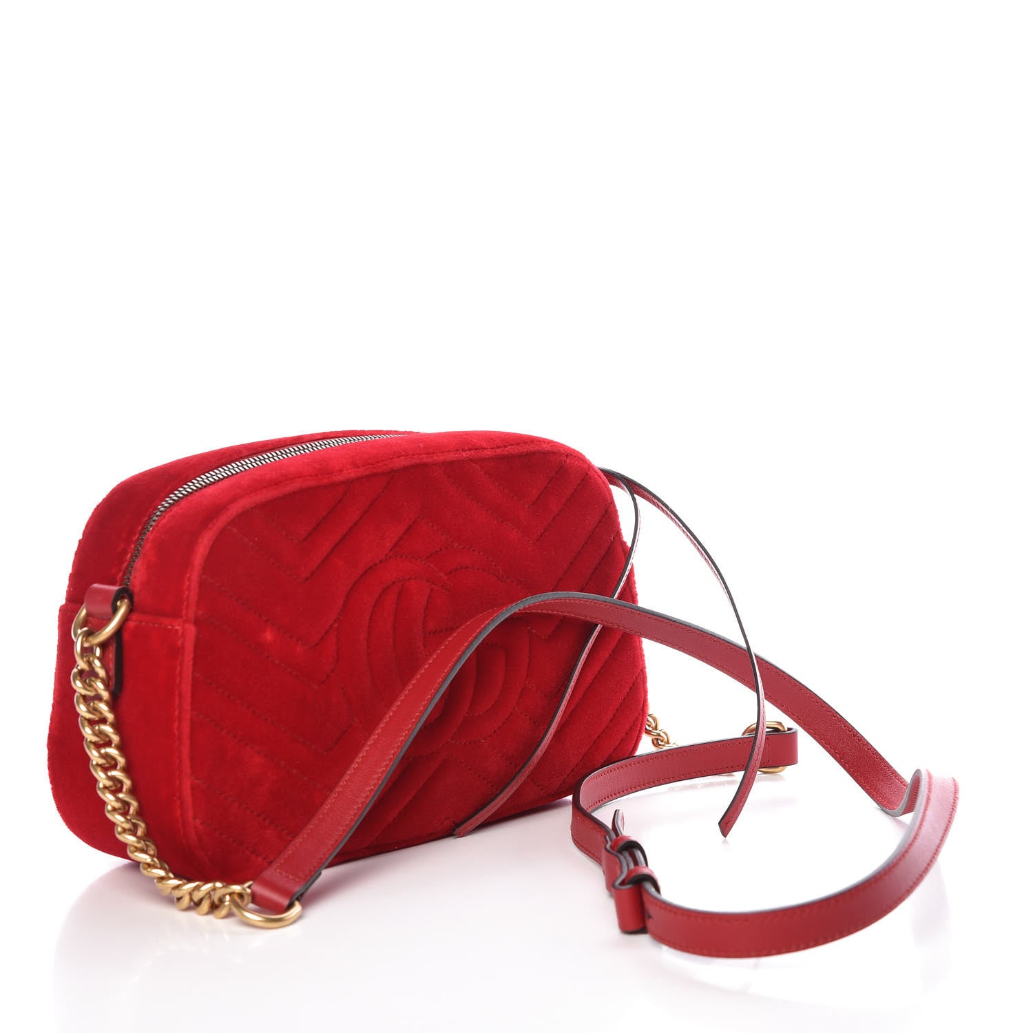 Gucci Velvet Matelasse Small GG Marmont Chain Shoulder Bag Hibiscus Red 3 of 9