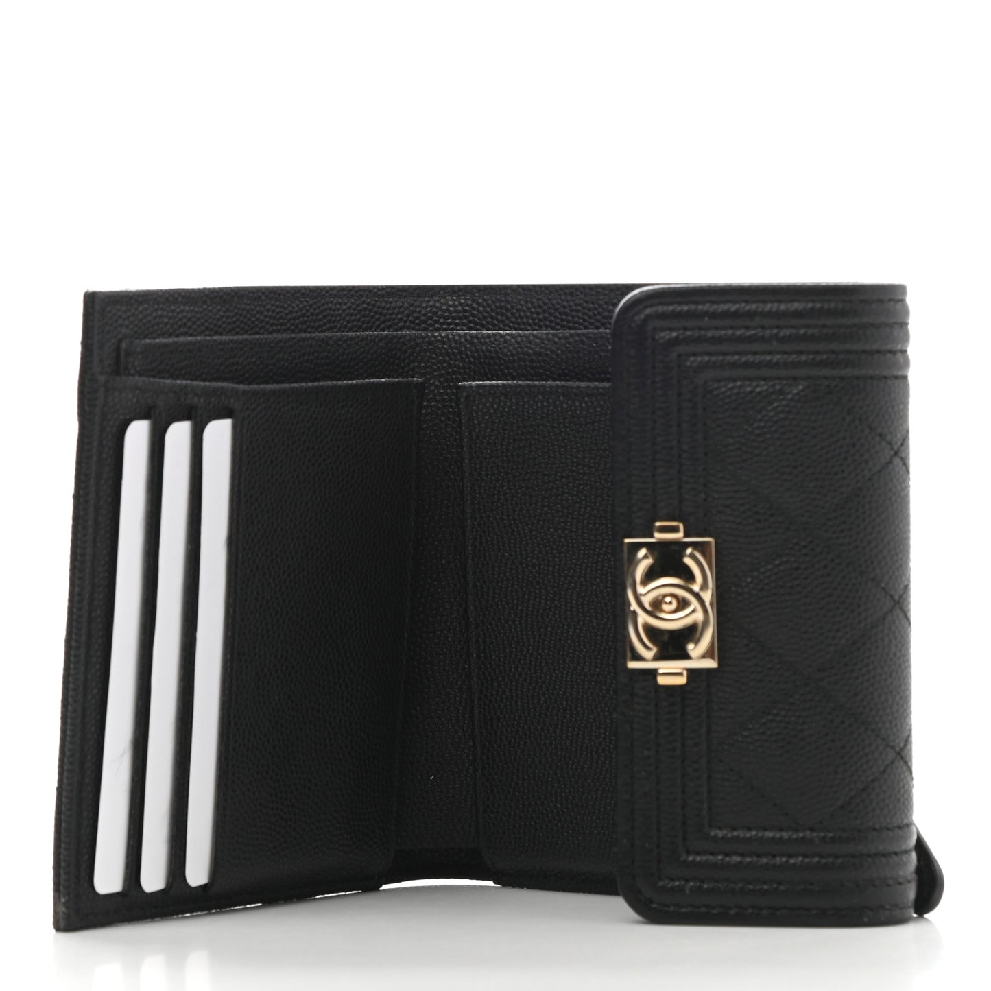 Caviar Quilted Compact Boy Wallet Black