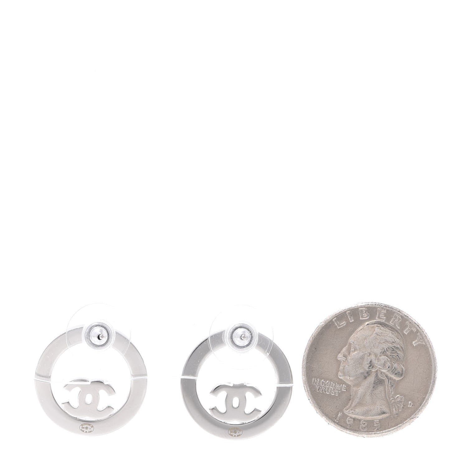 Chanel Crystal CC Round Earrings Silver 2 of 5