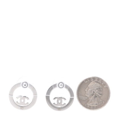Chanel Crystal CC Round Earrings Silver 2 of 5