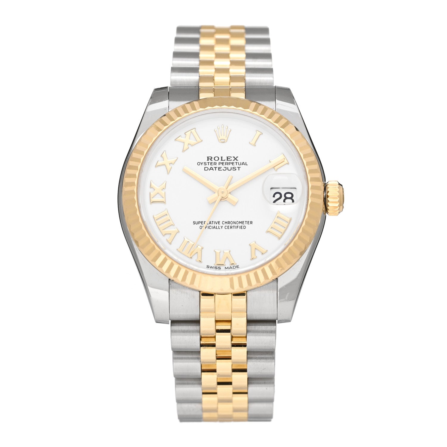 Rolex Stainless Steel 18K Yellow Gold 31mm Oyster Perpetual Datejust Watch White Roman 178273 1 of 5