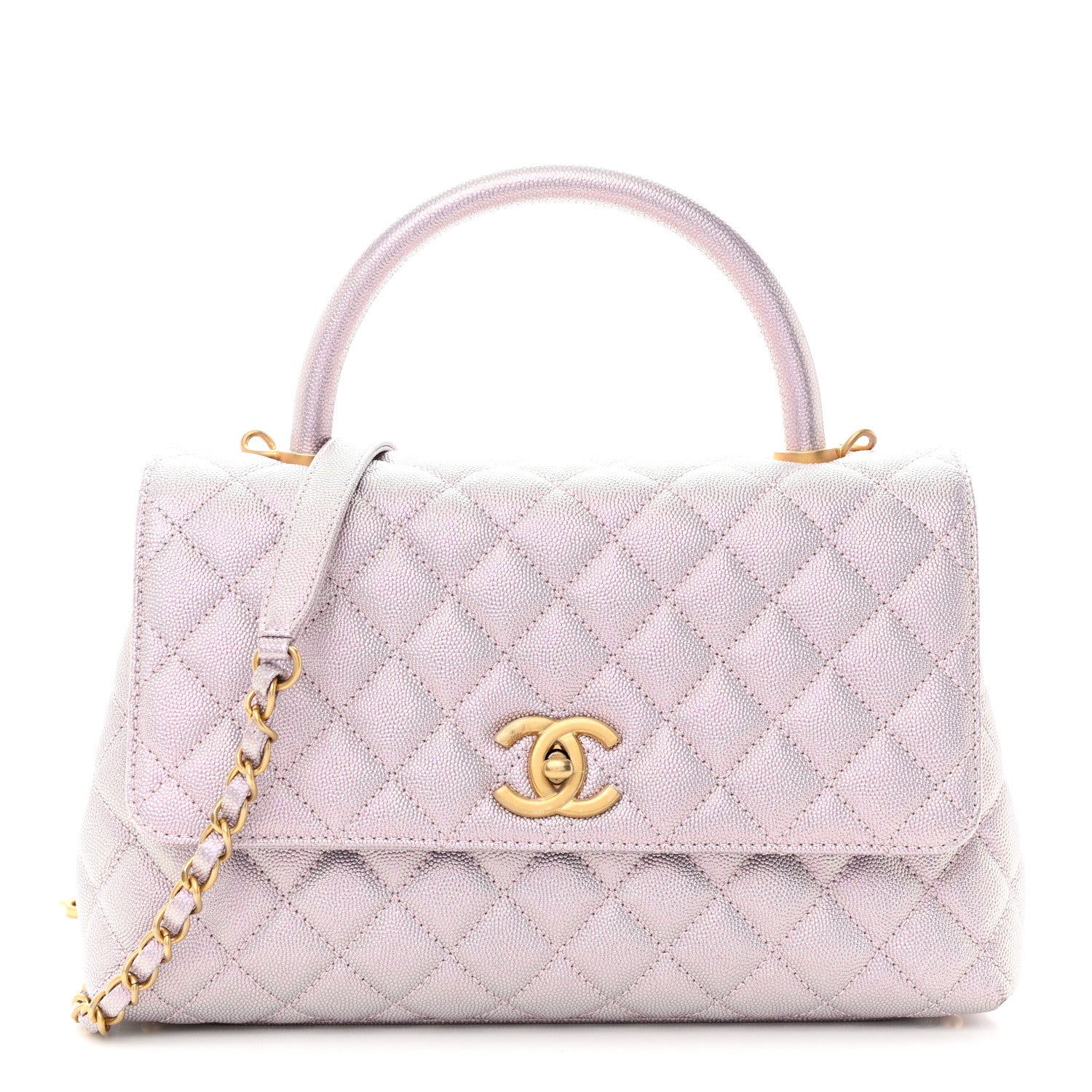 Chanel Metallic Caviar Quilted Small Coco Handle Flap Light Pink 1 of 12