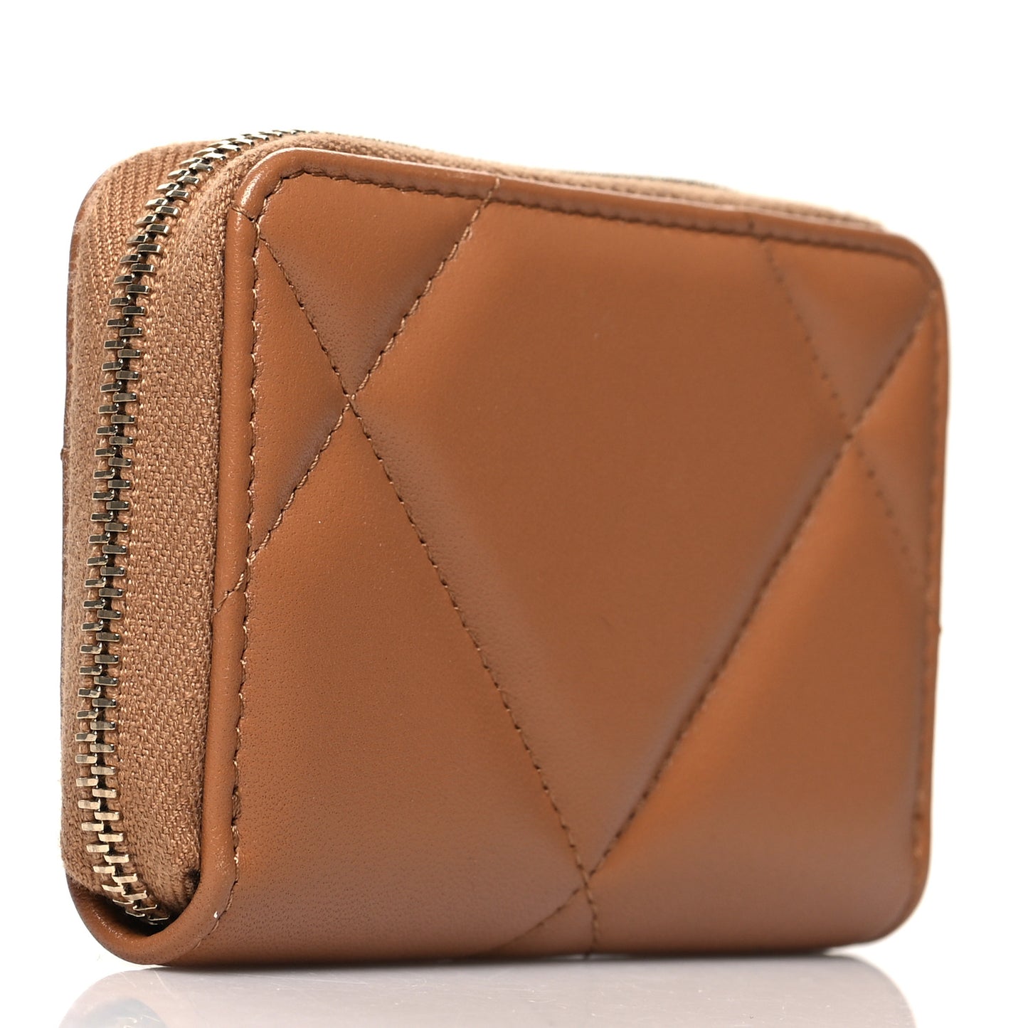 Lambskin Quilted Chanel 19 Zip Around Coin Purse Wallet Brown