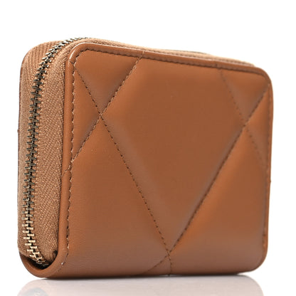 Chanel Lambskin Quilted Chanel 19 Zip Around Coin Purse Wallet Brown 3 of 9