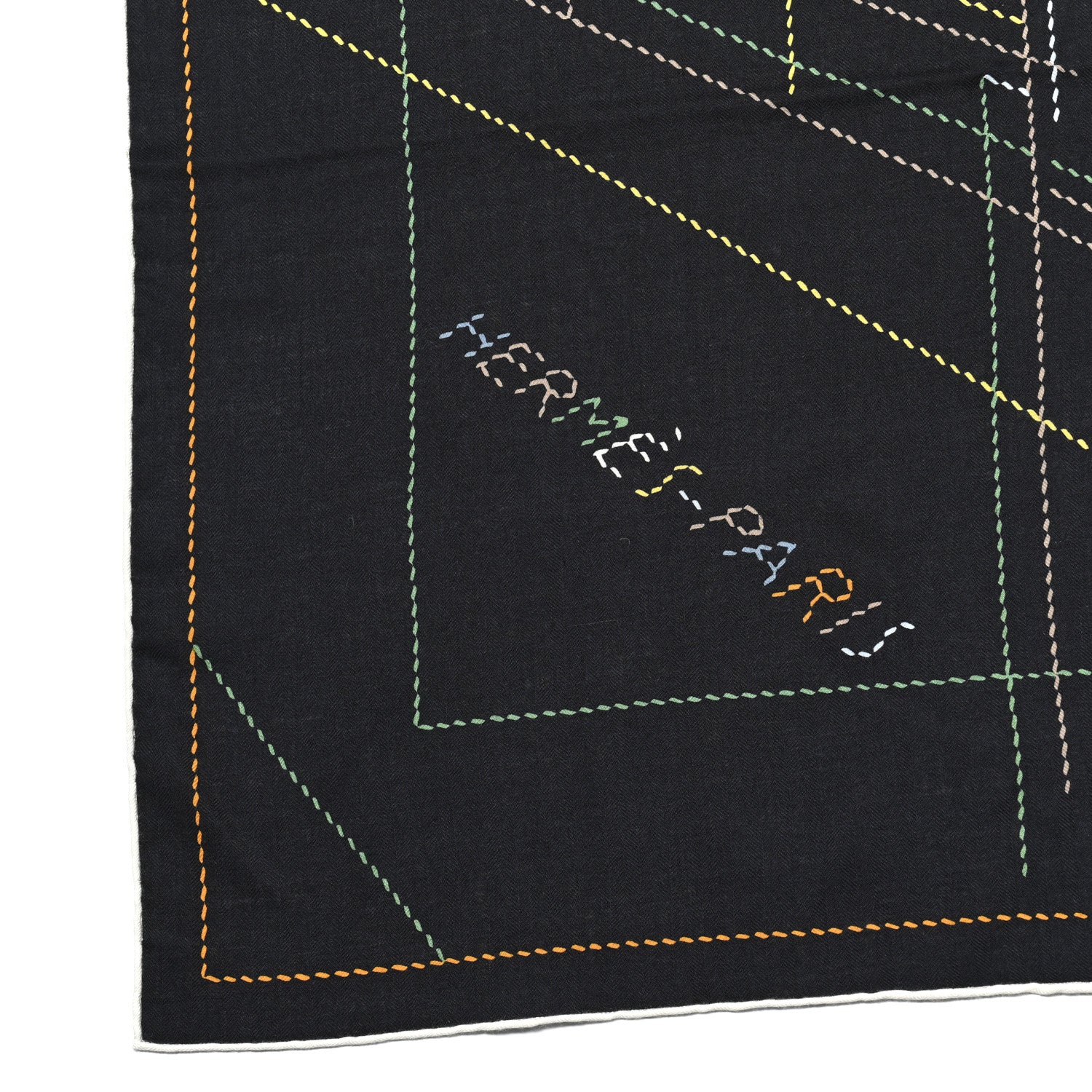 Hermes Silk Embroidered Giant Pique Sellier Scarf 140 Caban Vert Jaune 2 of 5